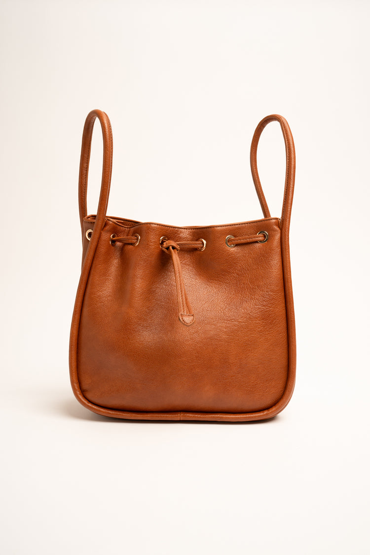 Borsa a secchiello in similpelle cognac