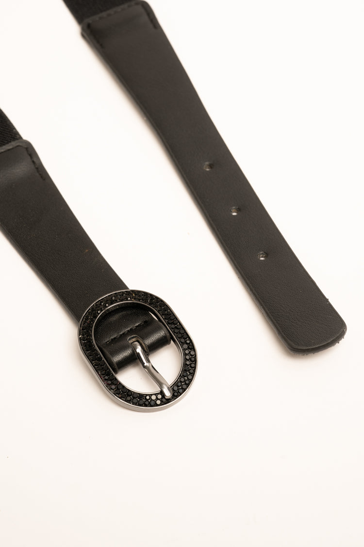 Cintura elastica nera con fibbia in strass