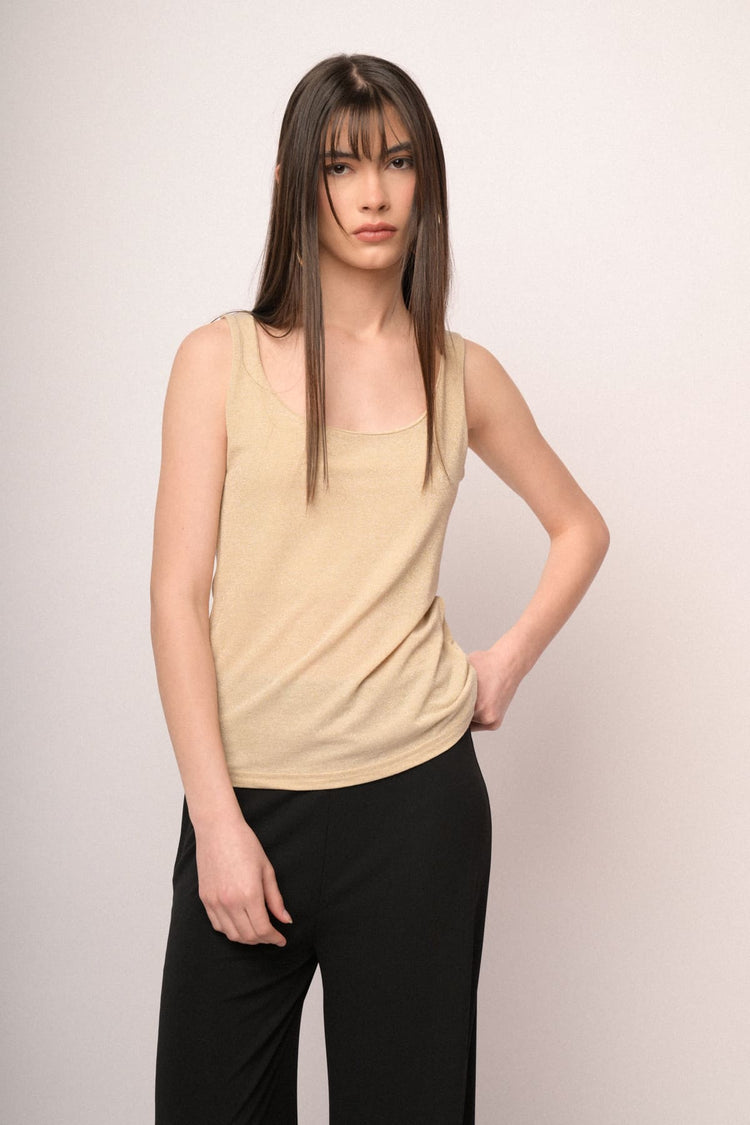 Canotta in maglia lurex giallo burro
