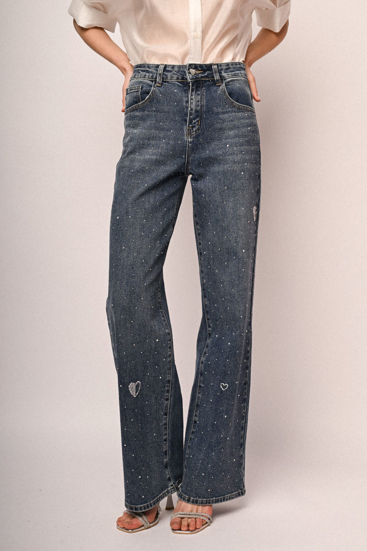 Jeans con cuori strass