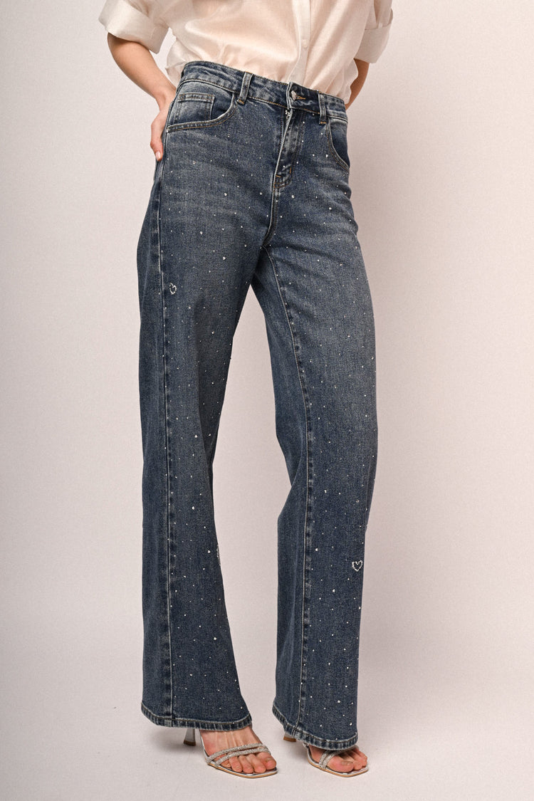 Jeans con cuori strass