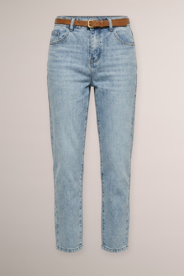 Jeans a sigaretta in denim azzurro con cintura