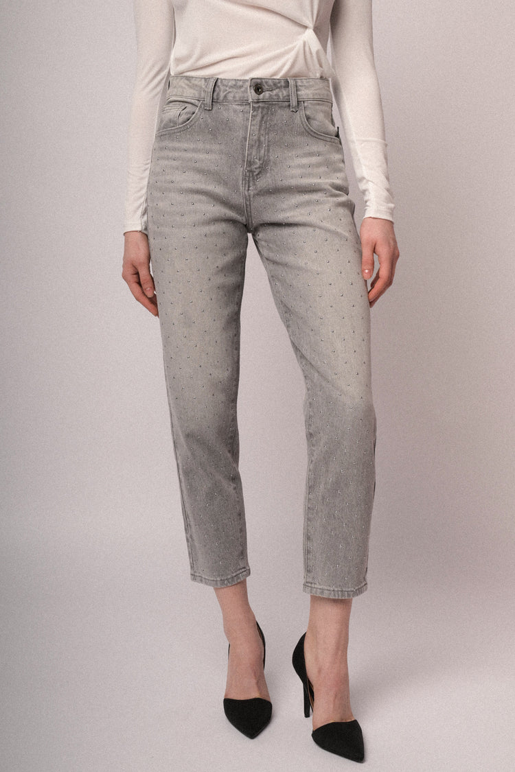 Jeans mom con strass