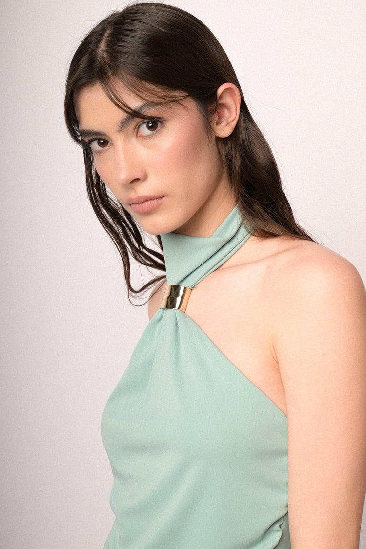 Top halter gioiello verde acqua