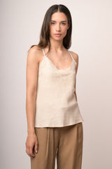 Top con pizzo misto lino