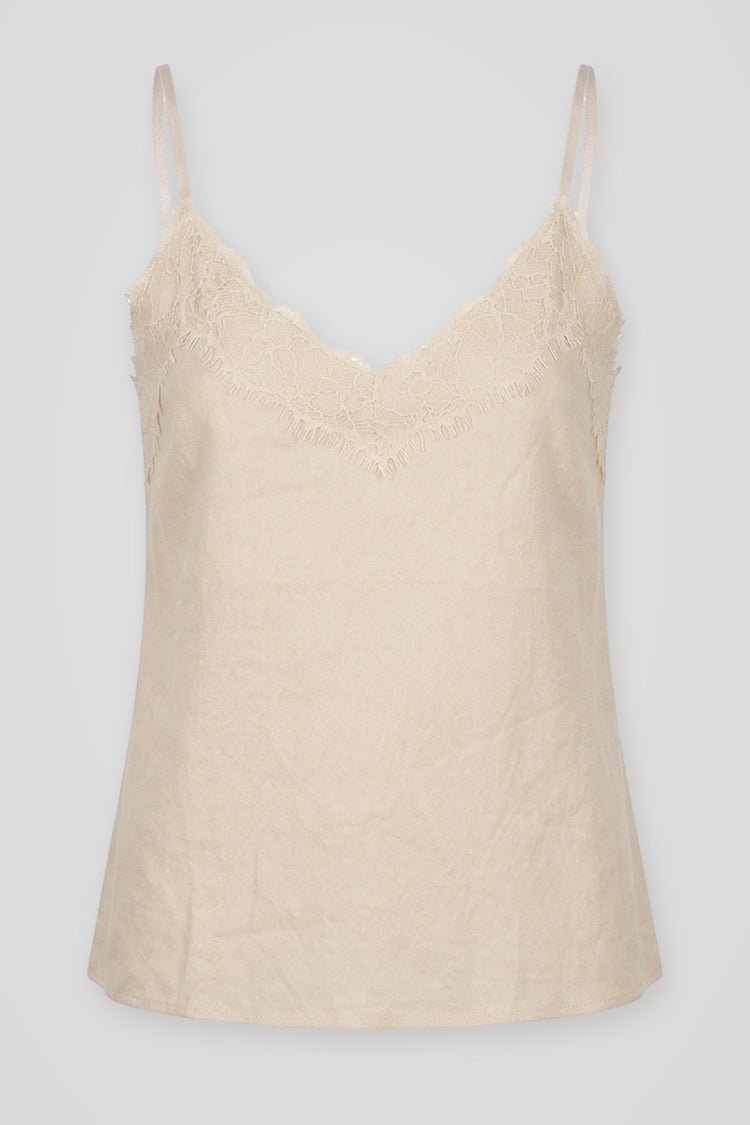 Top con pizzo misto lino avorio