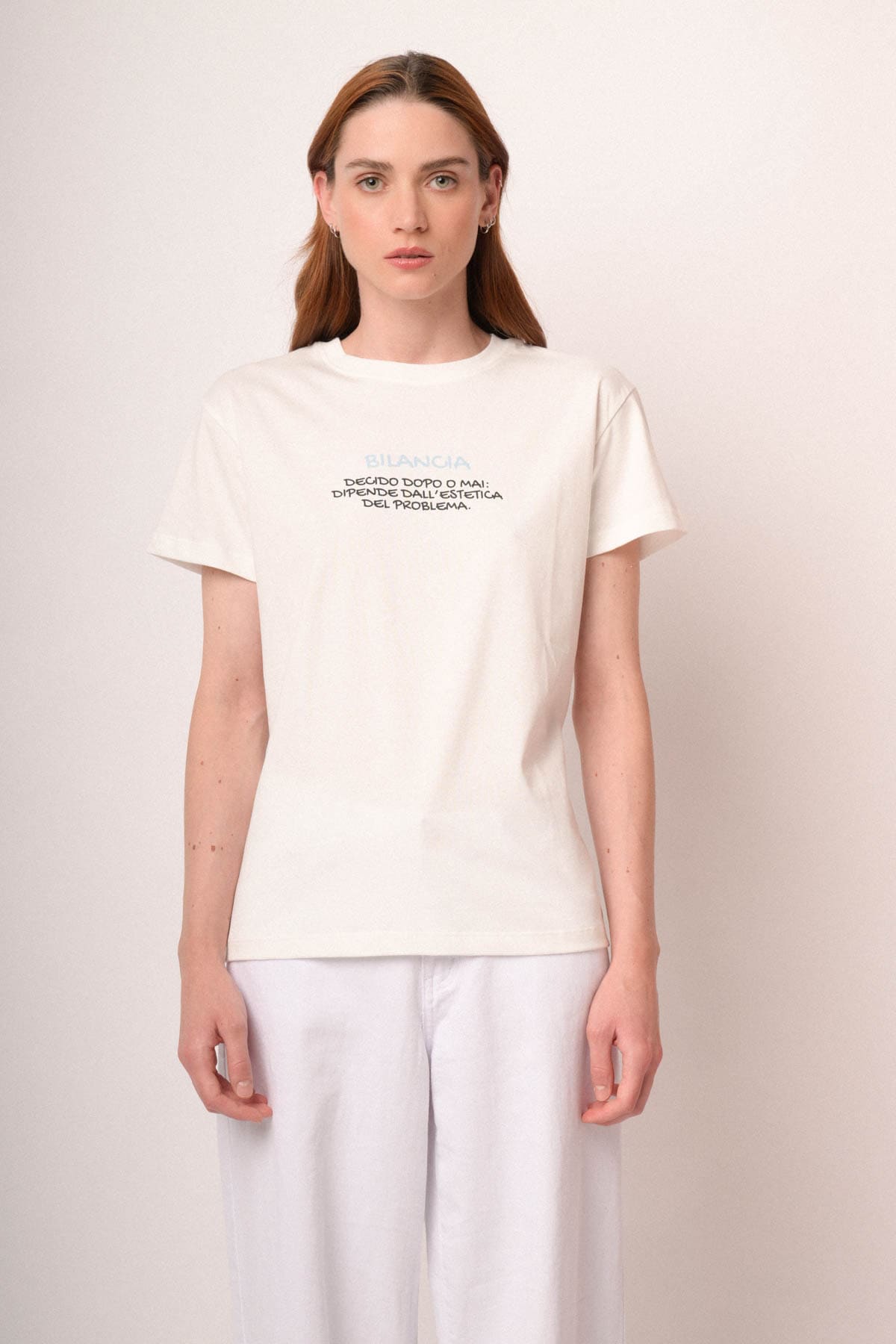 T shirt Bilancia in cotone bianco