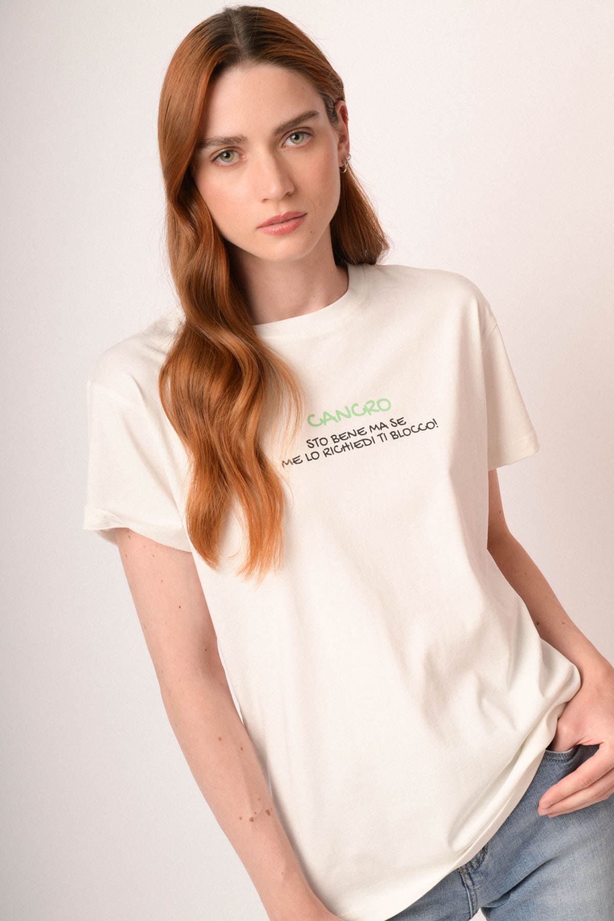 T shirt Cancro in cotone bianco