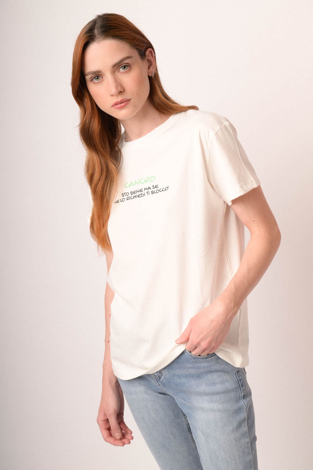 T shirt Cancro in cotone bianco