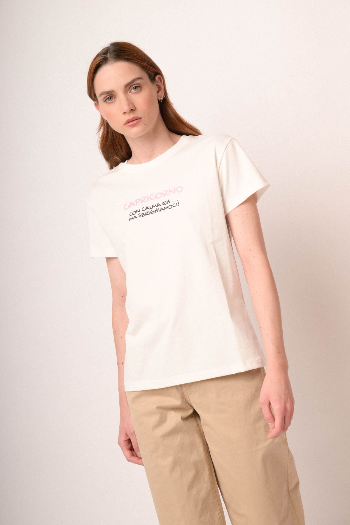 T shirt Capricorno in cotone bianco