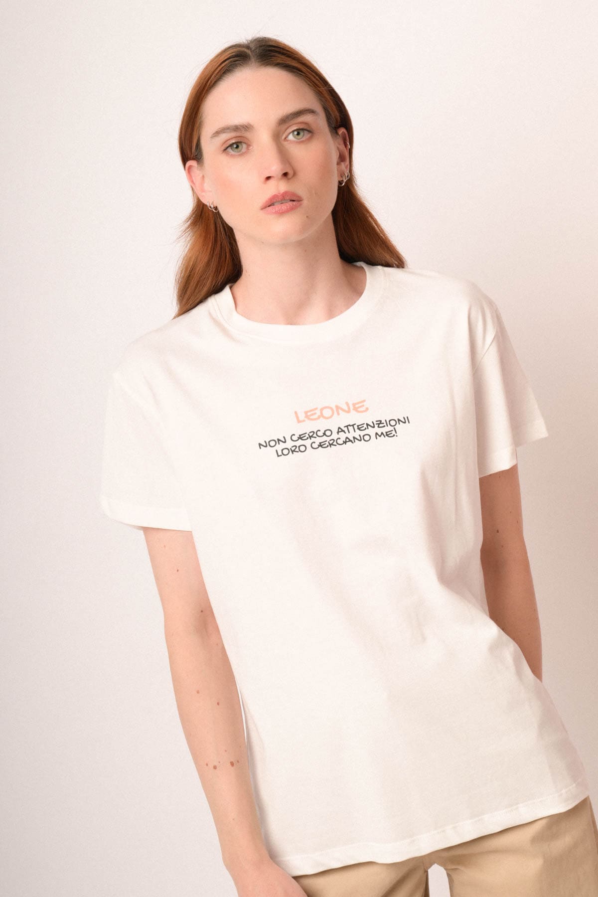 T shirt Leone in cotone bianco