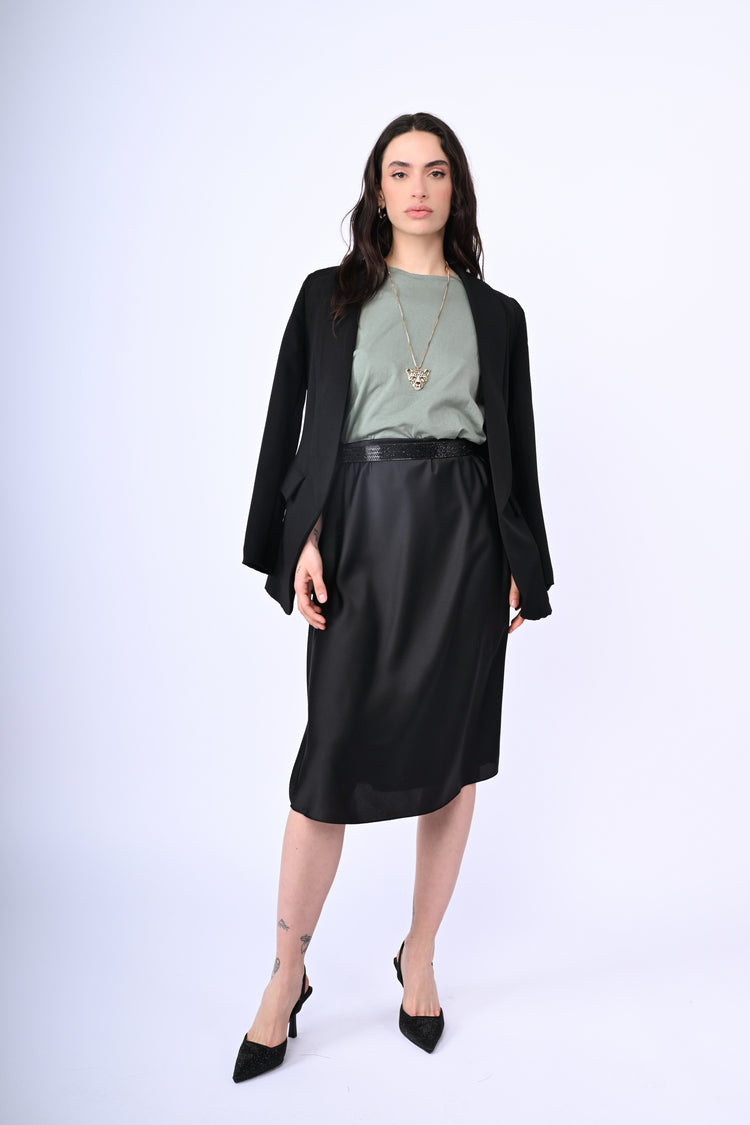 Gonna longuette in raso