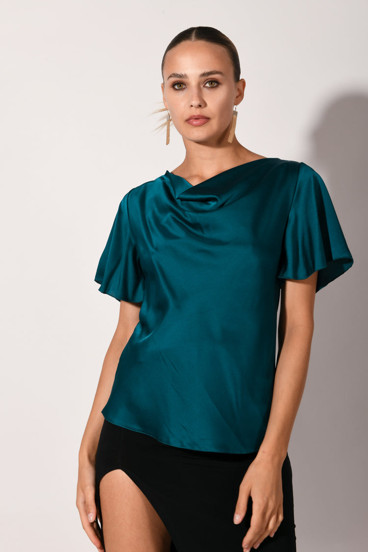 Top in raso drappeggiato