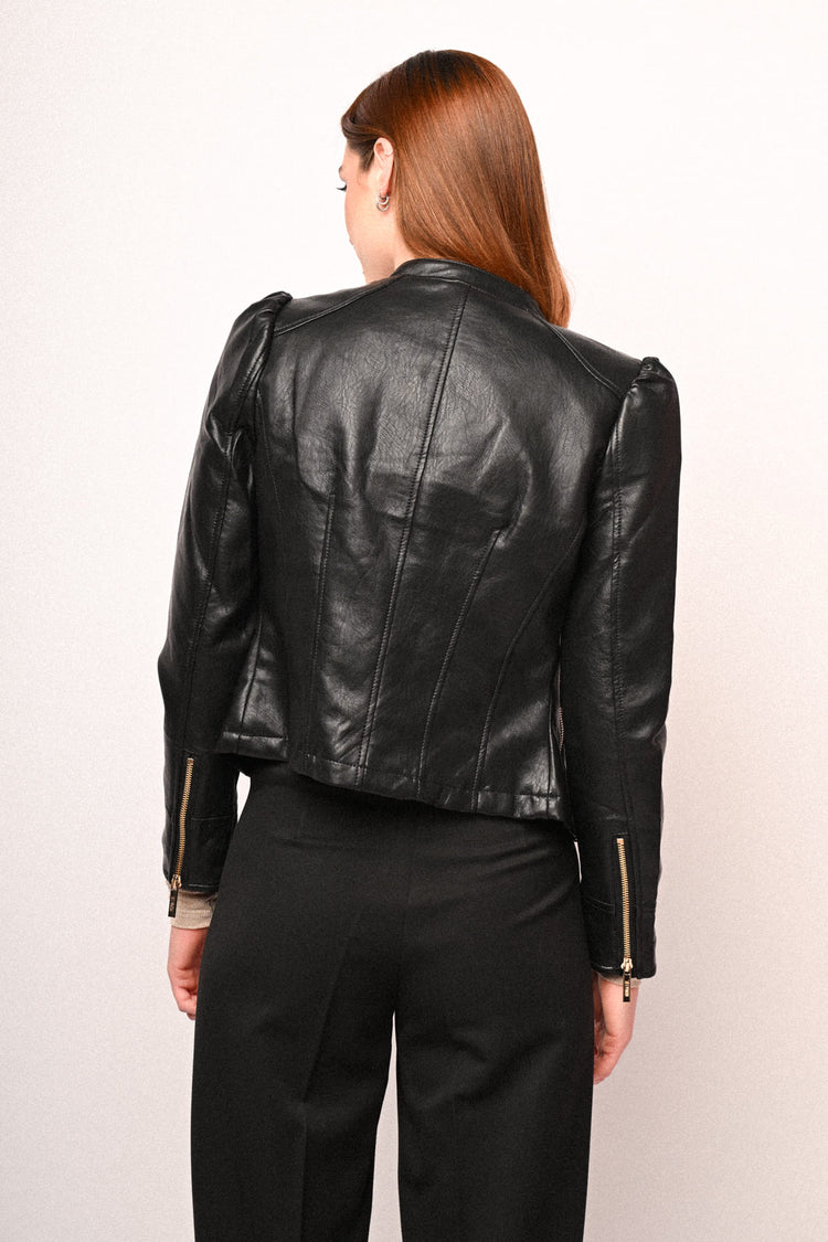 Giacca in similpelle con maniche a sbuffo