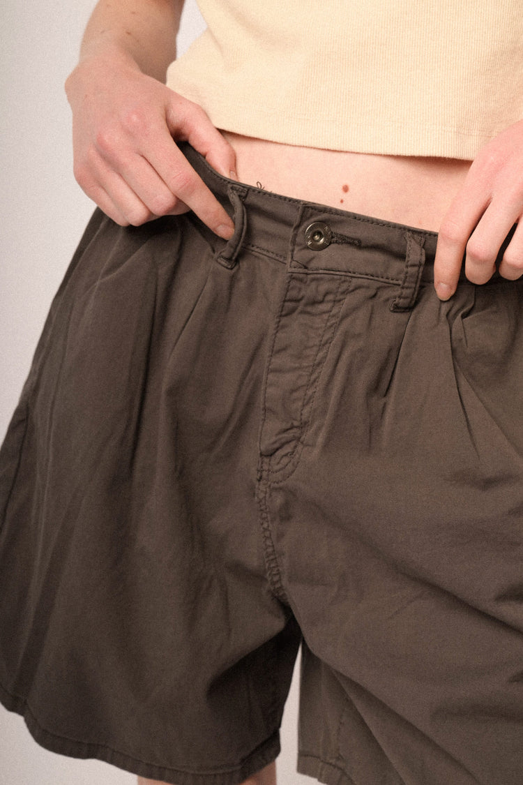 Shorts a gamba ampia in cotone cioccolato