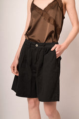 Shorts a gamba ampia in cotone nero