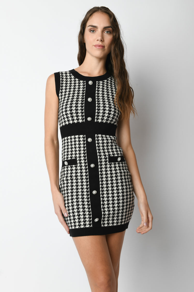 Mini abito pied-de-poule con bottoni