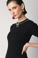 Mini abito con fiocchetto in strass