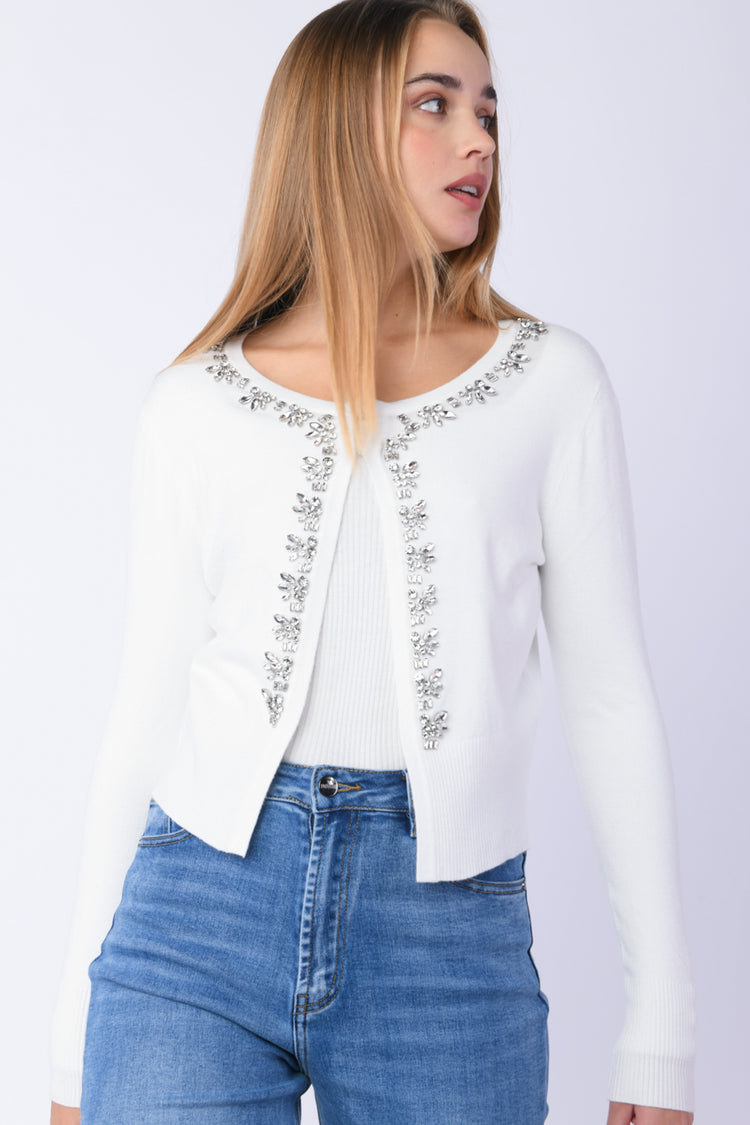 Cardigan con cristalli decorativi