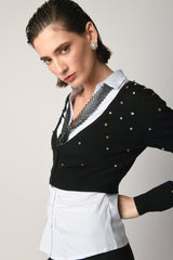 Cardigan crop con strass