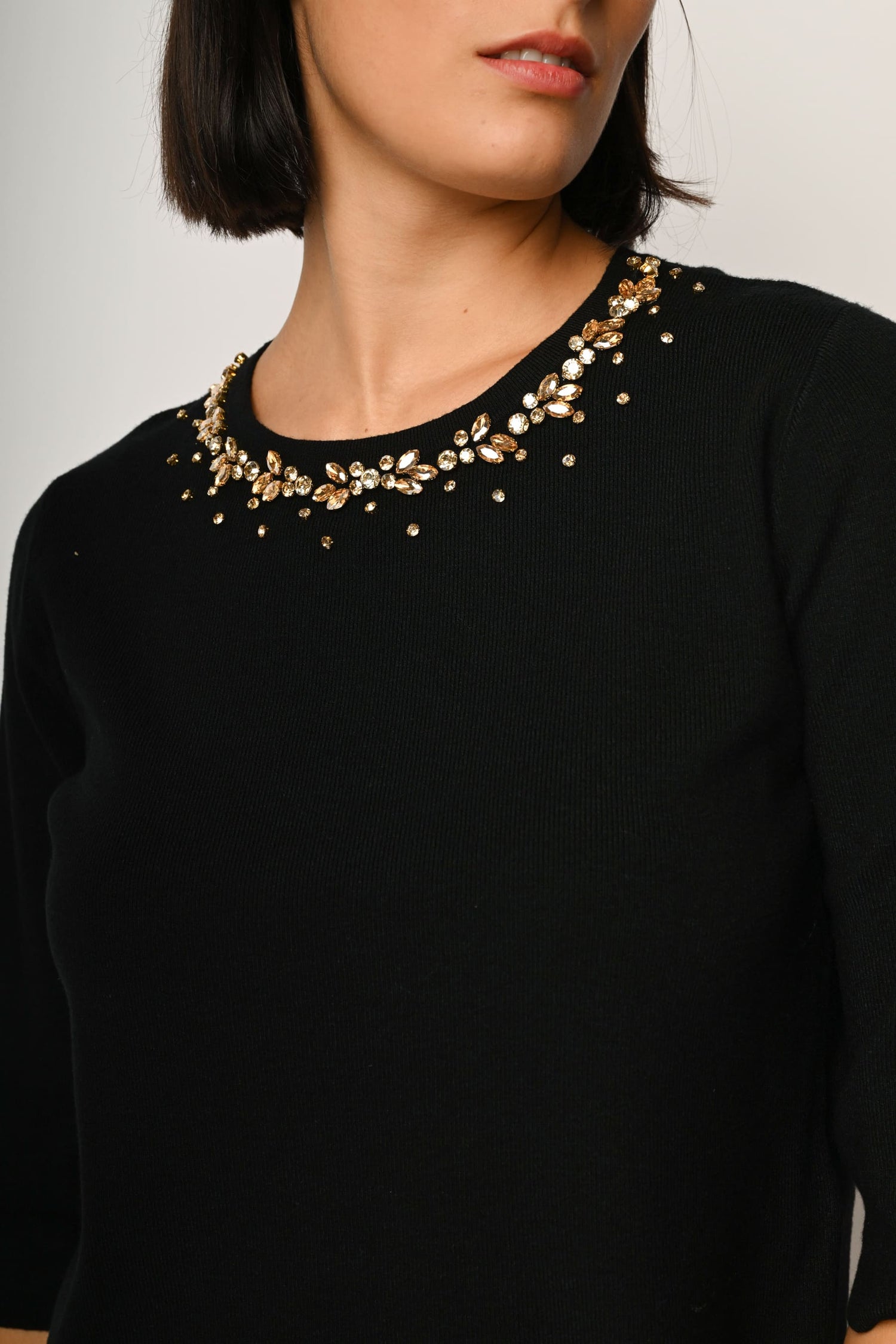 Qooth Donna S-3XL Taglia Girocollo Strass Base Lucida Camicia Temperamento Moda Maniche Corte - Foto 4