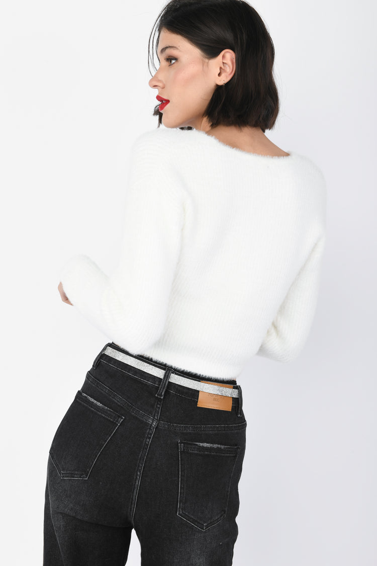 Cardigan crop con bottone a fiocco