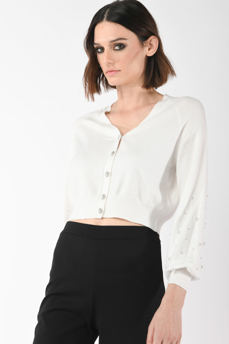 Cardigan crop con perline
