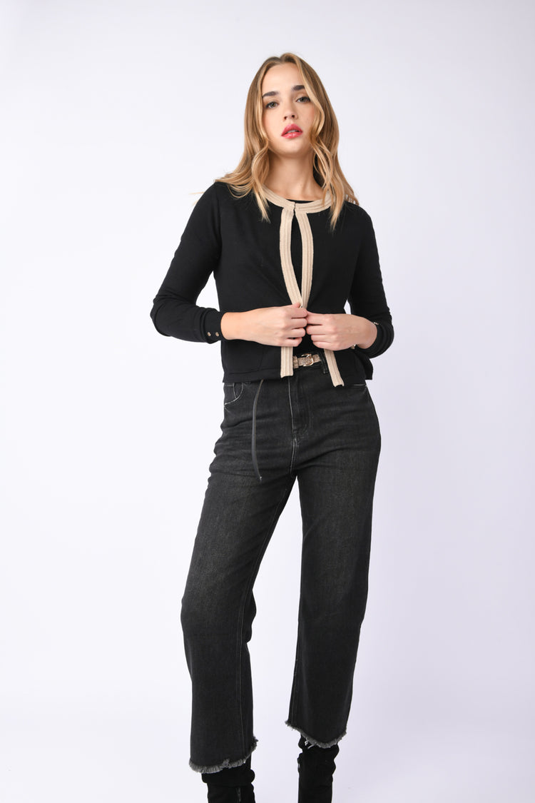 Cardigan con profili in maglia lurex