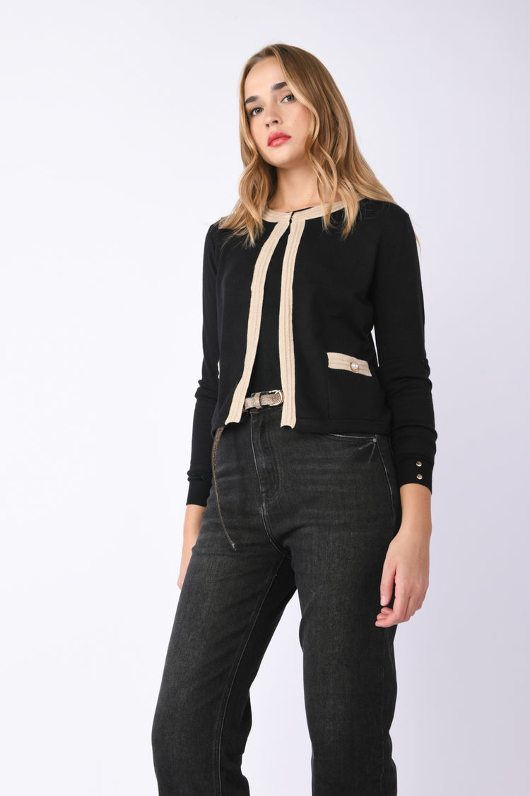 Cardigan con profili in maglia lurex