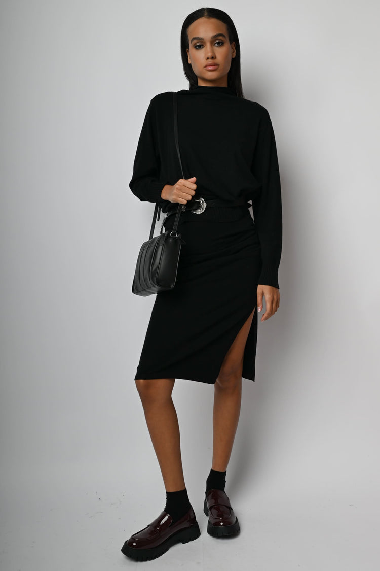 Gonna midi in maglia con spacco