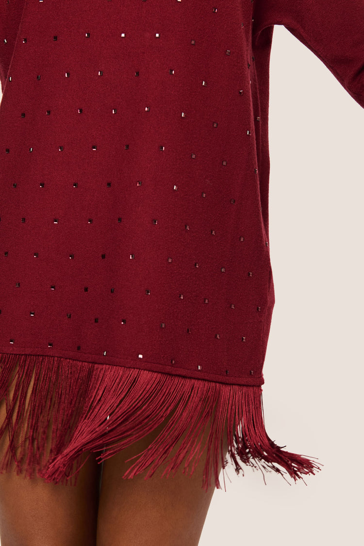 Maxi pull con strass e frange