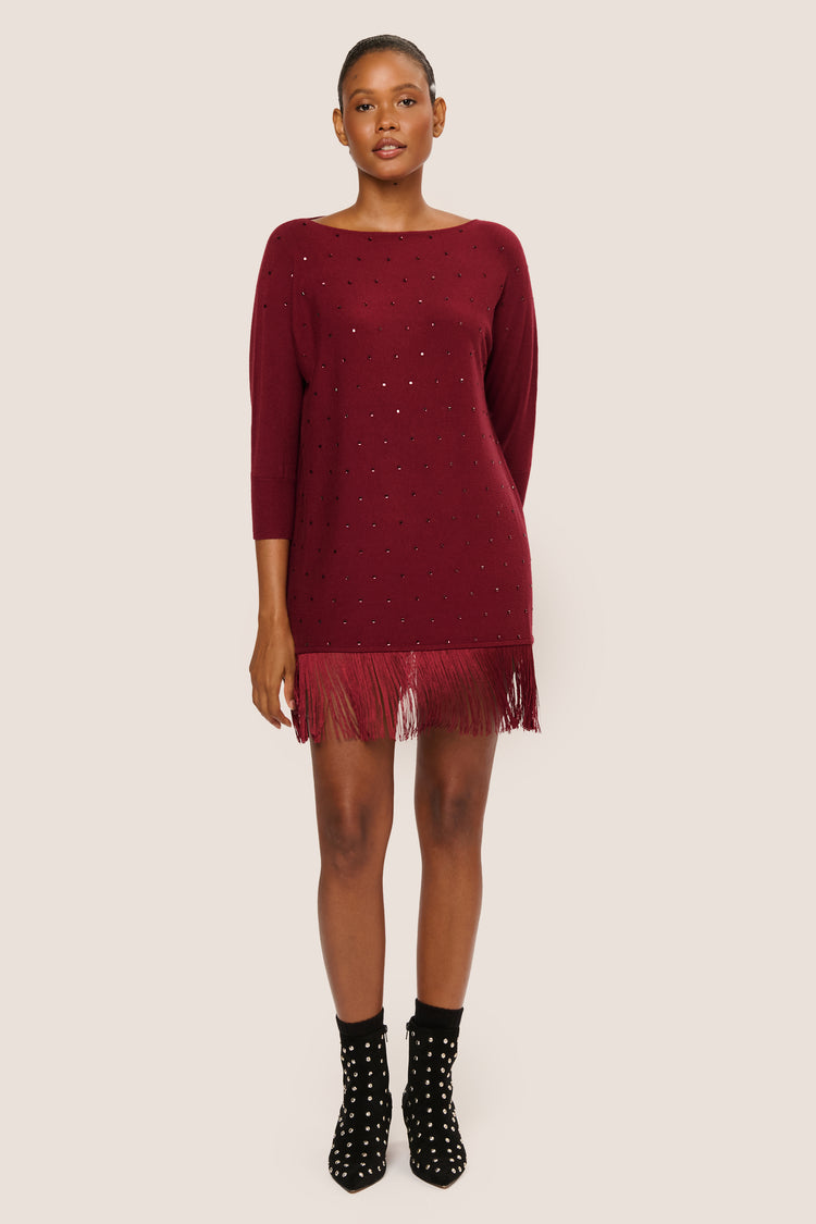 Maxi pull con strass e frange