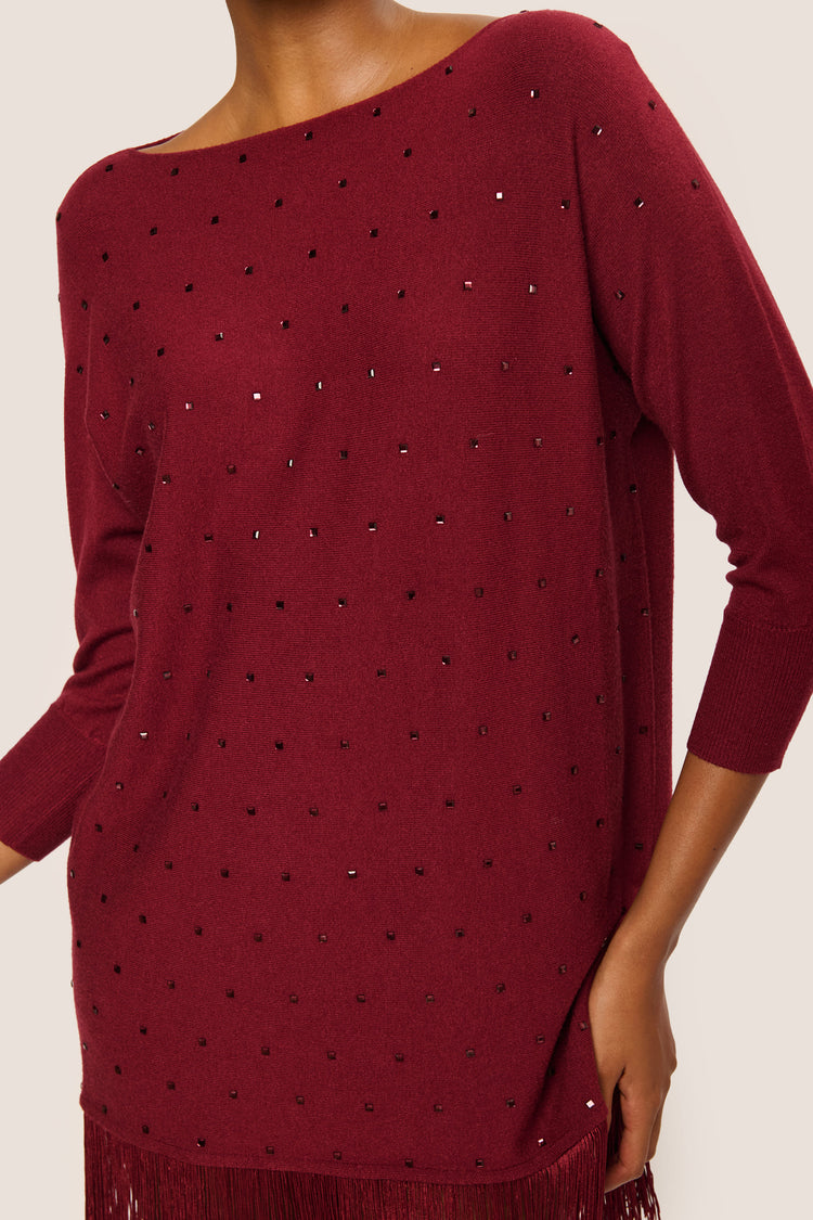 Maxi pull con strass e frange