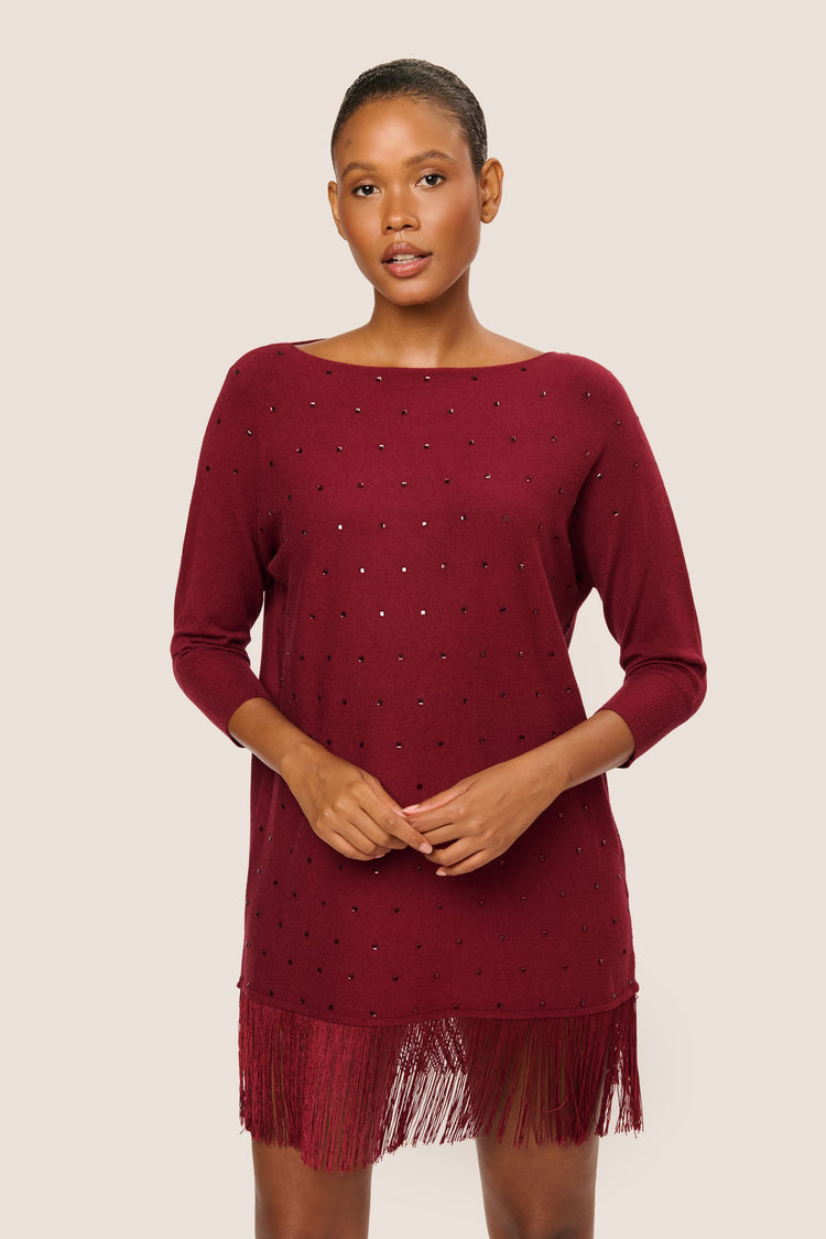 Maxi pull con strass e frange