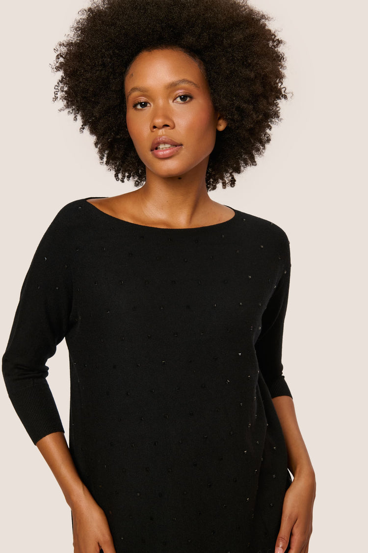 Maxi pull con strass e frange