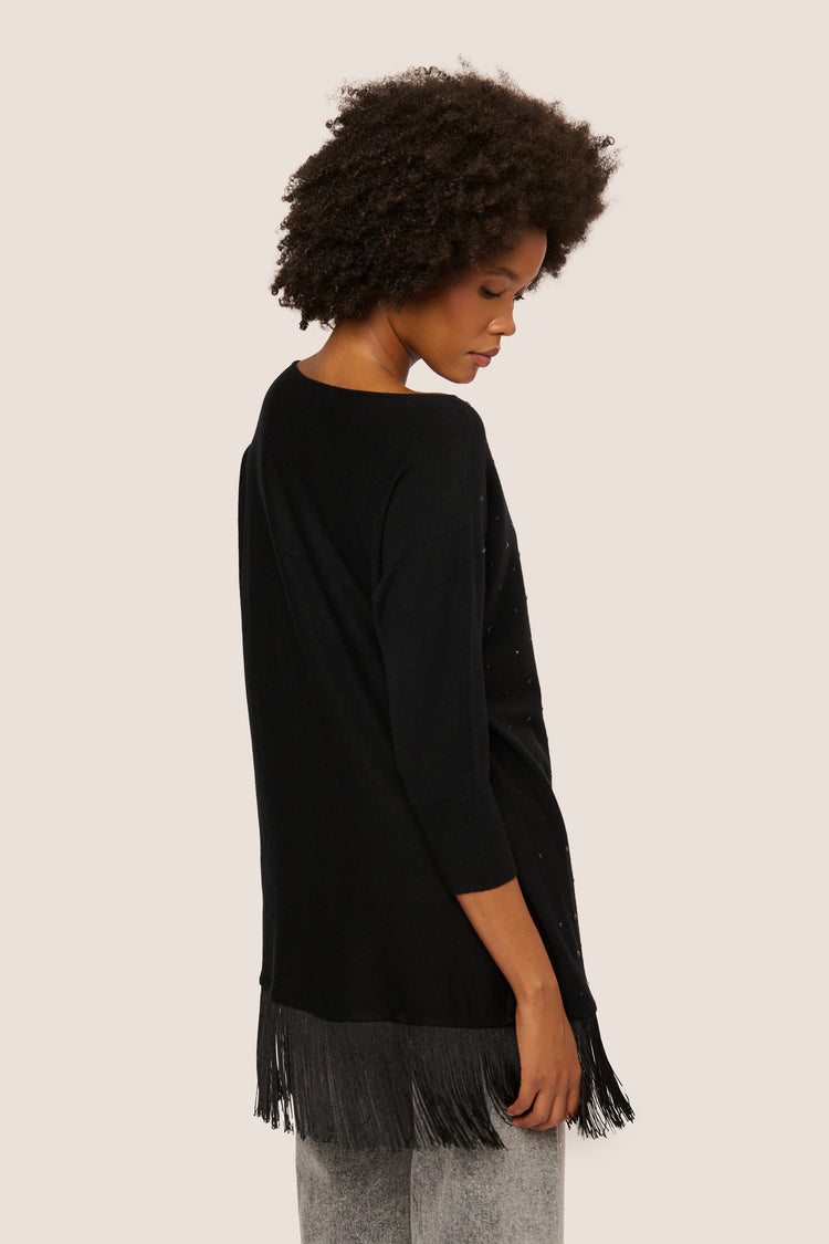 Maxi pull con strass e frange