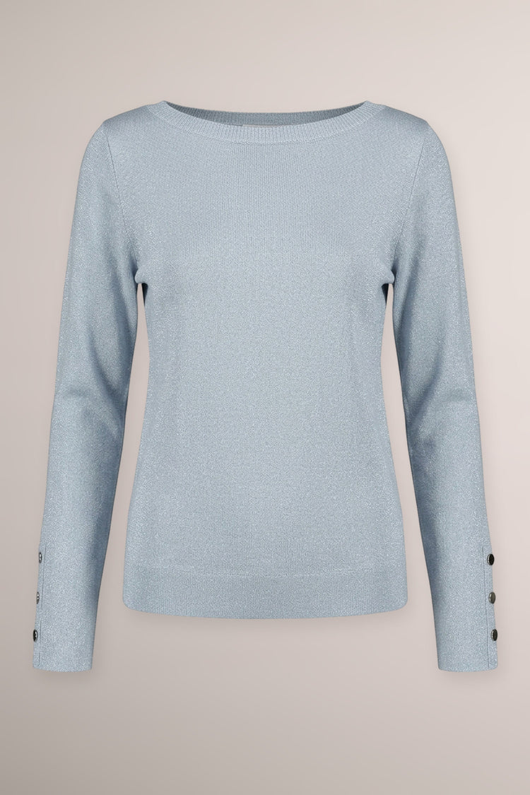 Pull in maglia lurex celeste con bottoni ai polsini
