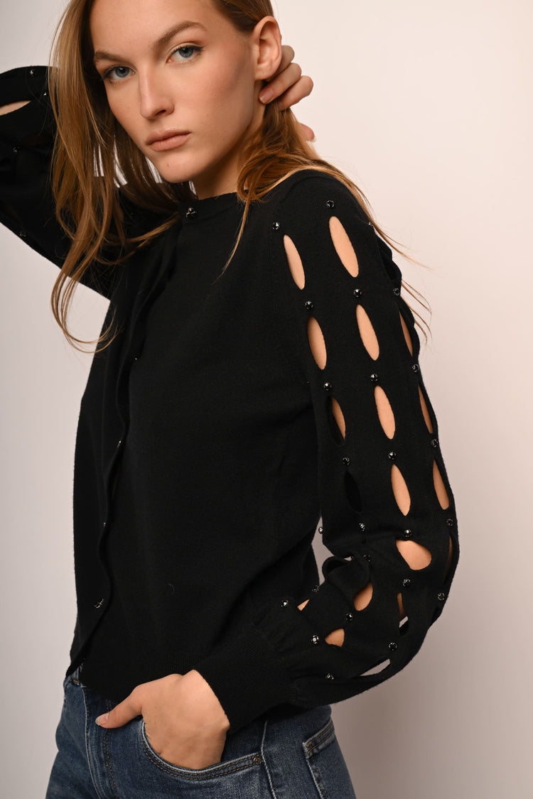 Cardigan con cut-outs e strass