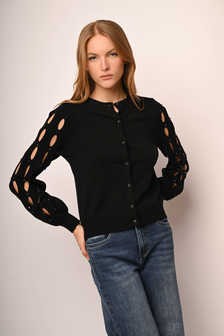 Cardigan con cut-outs e strass