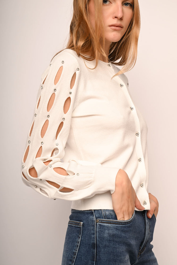 Cardigan con cut-outs e strass