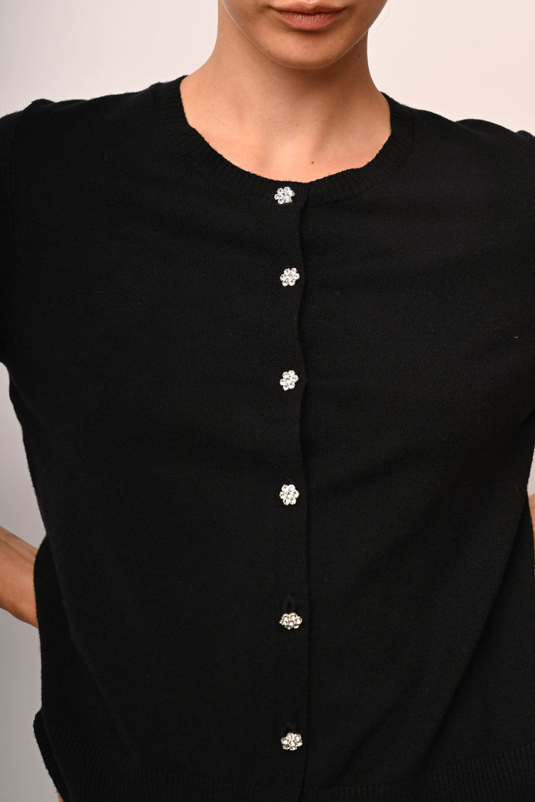 Cardigan a maniche corte con bottoni gioiello