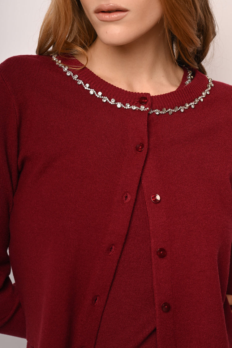 Cardigan con scollo profilato in strass