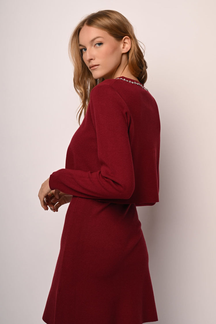 Cardigan con scollo profilato in strass