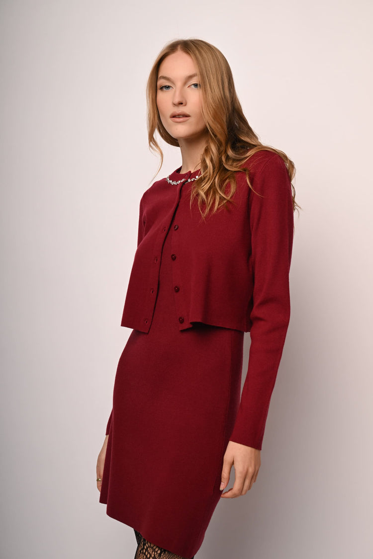 Cardigan con scollo profilato in strass