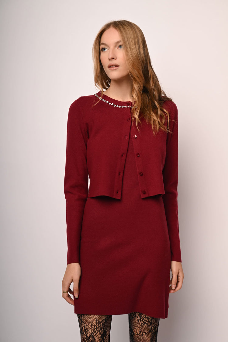 Cardigan con scollo profilato in strass