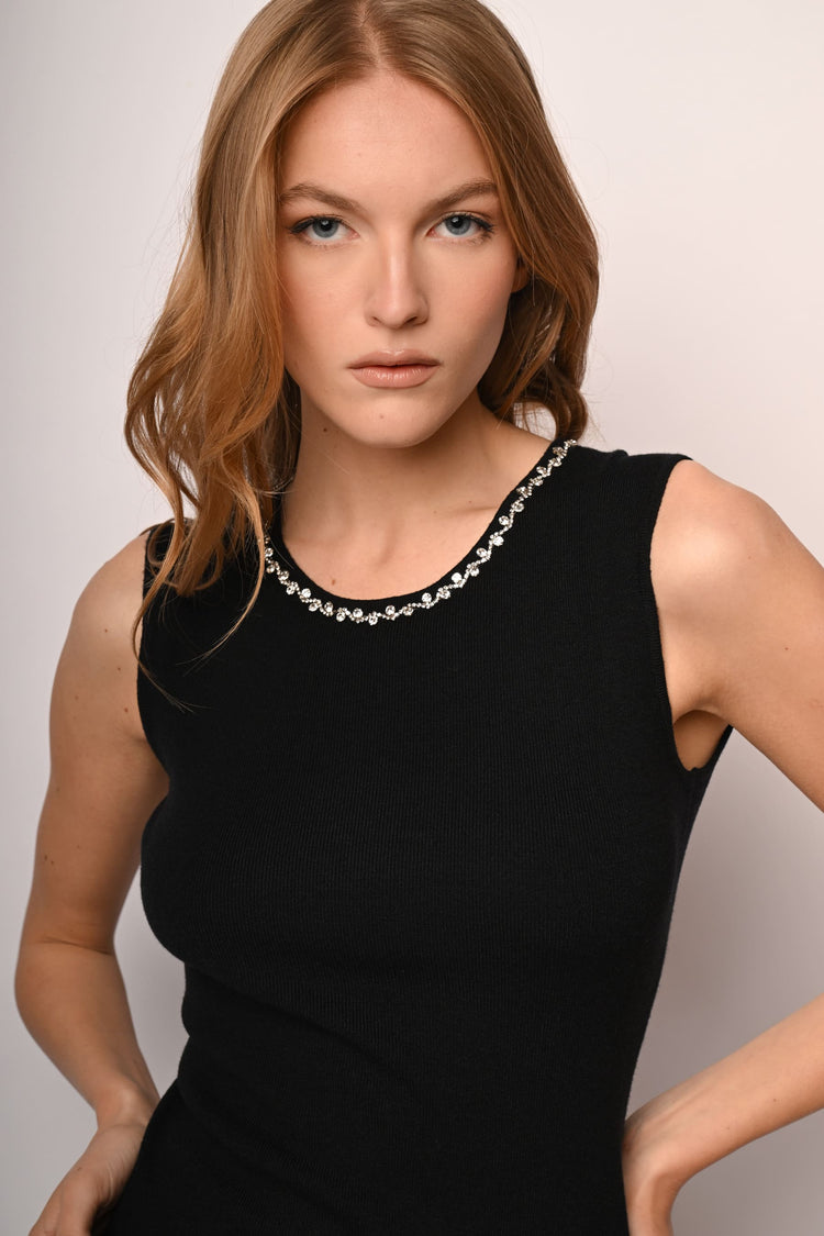 Abito a tubino in maglia con profilo strass