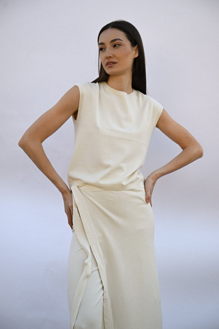 Skort midi in maglia con nodo