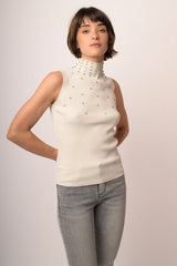 Maglia smanicata con strass lurex