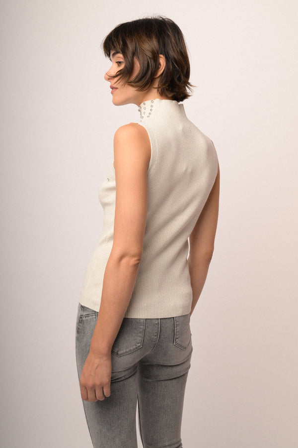 Maglia smanicata con strass lurex
