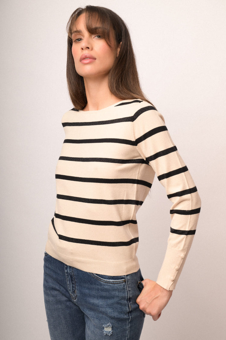 Maglia girocollo righe e lurex